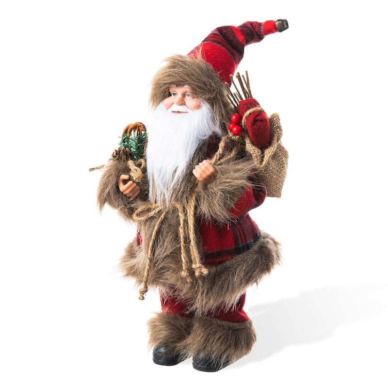 Glitzhome Christmas Lifelike Standing Santa Figurine Table Top Decor - H-12"H