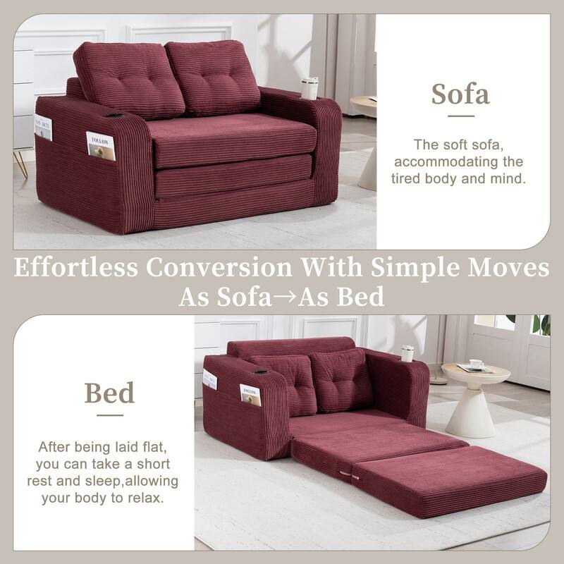HOMEFUN 2 in 1 Convertible Sofa Bed,Corduroy Upholstered Compressed Sofa Bed for Living Room