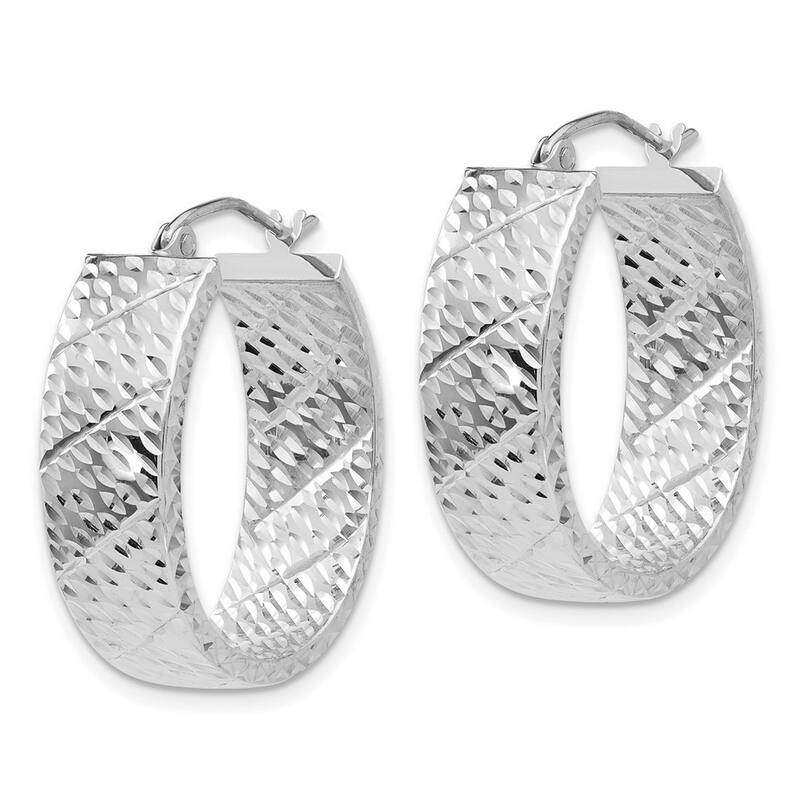 Curata 14k White Gold Heavy Textured 24x8mm Wide Hoop Earrings