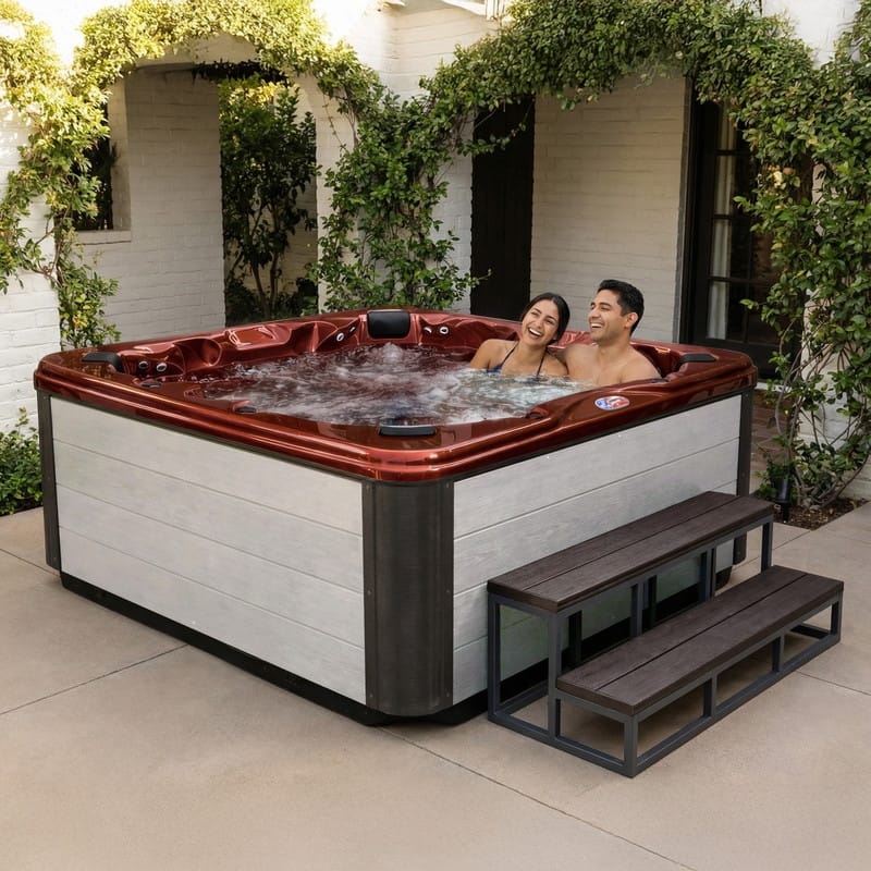 American Spas 7-Person 45-Jet Premium Acrylic Bench Spa Standard Hot Tub with Ozonator and Bluetooth Sound System