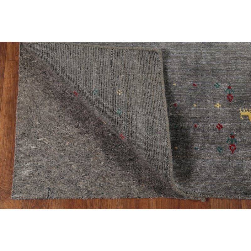 Tribal Gray Gabbeh Oriental Area Rug Hand-Knotted Wool Carpet - 6'1"x 8'6"