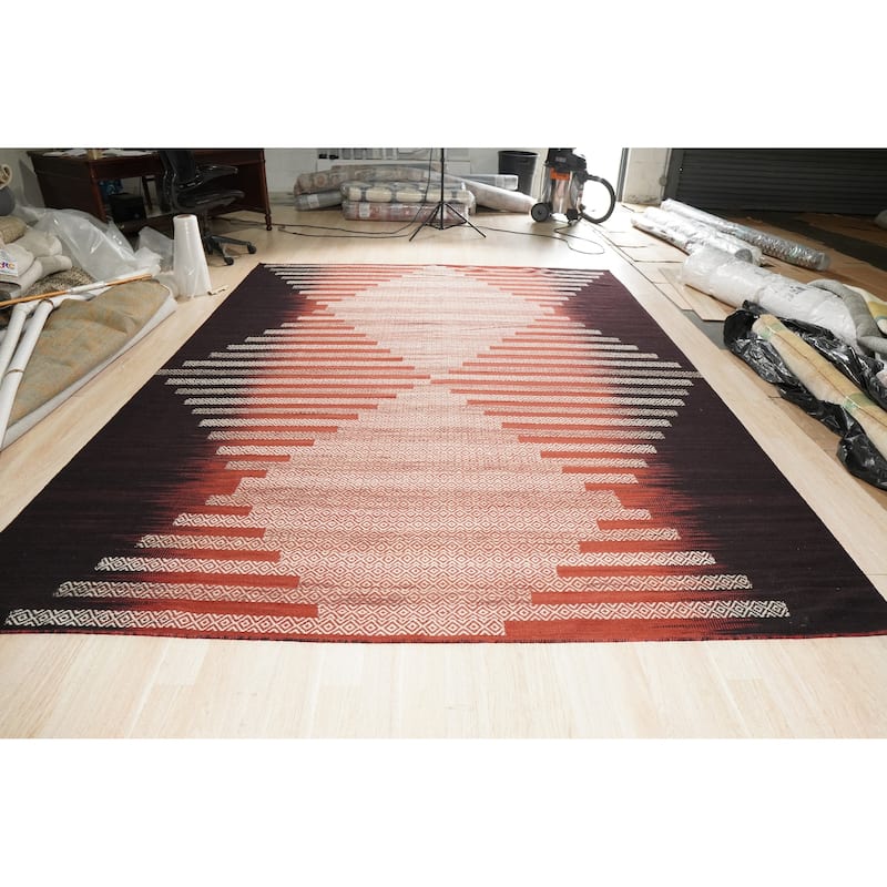 Hand-Knotted Wool Red/Black Modern Transitional Modern Flat Weave Rug