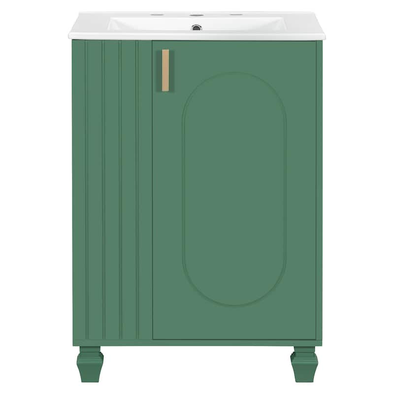 24" Bathroom Vanity with Ceramic Sink Freestanding Bathroom Storage Cabinet with Door Shelf and Side Open Storage