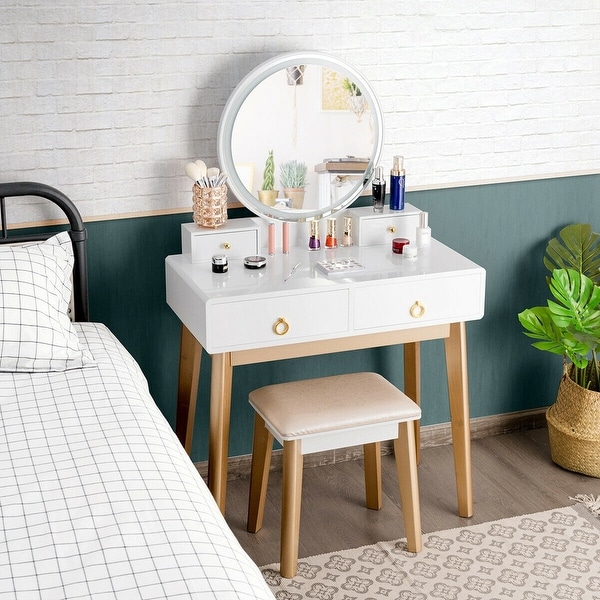 Costway makeup vanity table 3 color lighting modes jewelry dressing online
