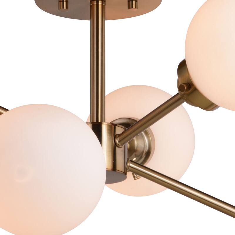 Orbit Brass Industrial Sputnik Semi Flush Mount Ceiling Light White Glass