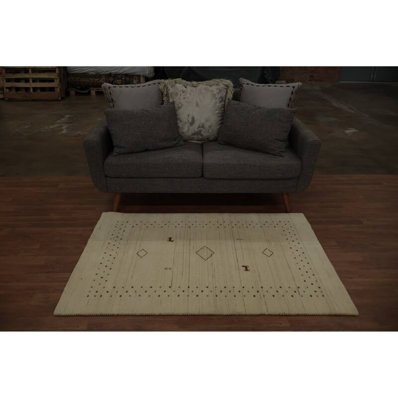 Hand Knotted Oriental 100% Wool Carpet Tribal Animal Pictorial Beige & Ivories Gabbeh Area Rug - 5' 2'' X 3' 3''