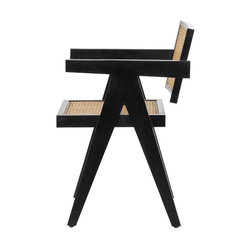 Teak Wood Living Room Accent Chair with Leather or Woven Cane Seat