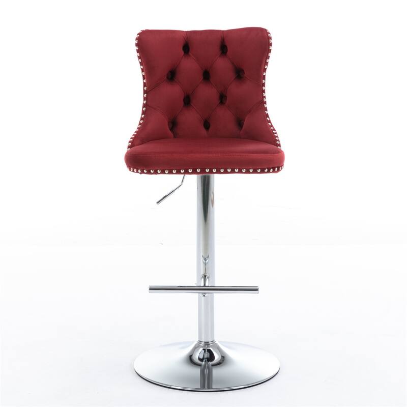 2 Piece Adjustable Swivel Velvet Upholstered Barstool with Chrome Base
