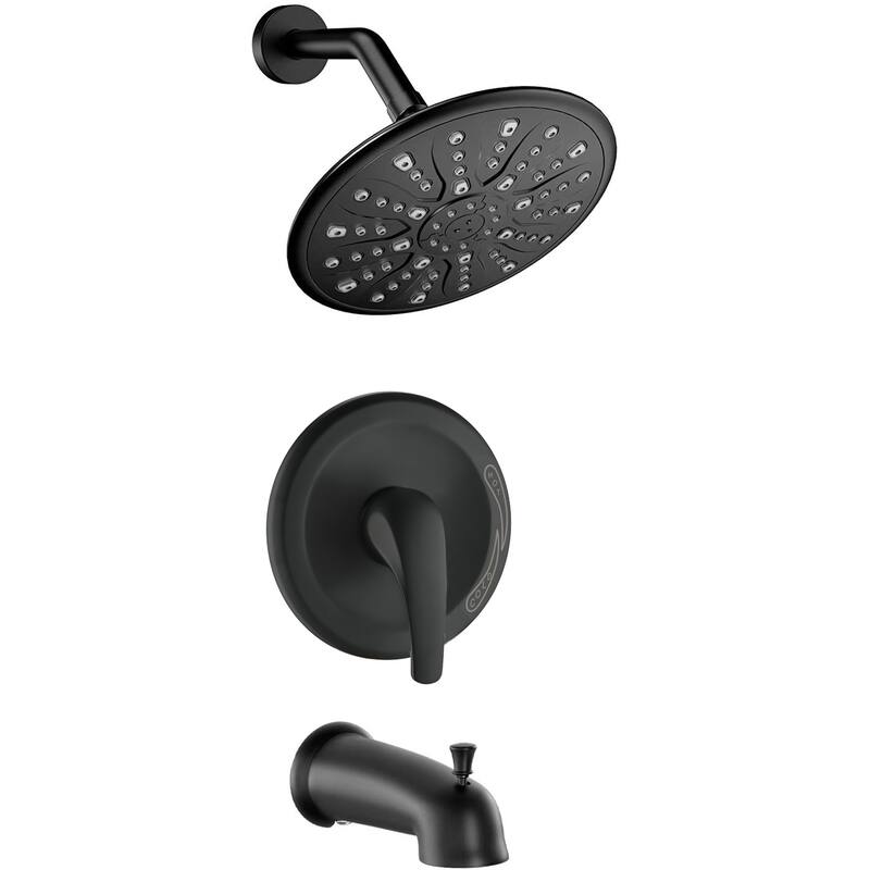 Proox 9 inch Single Handle Rainfall Round Shower Head Faucet W/ Wall Mounted Bathtub Spout - Matte Black