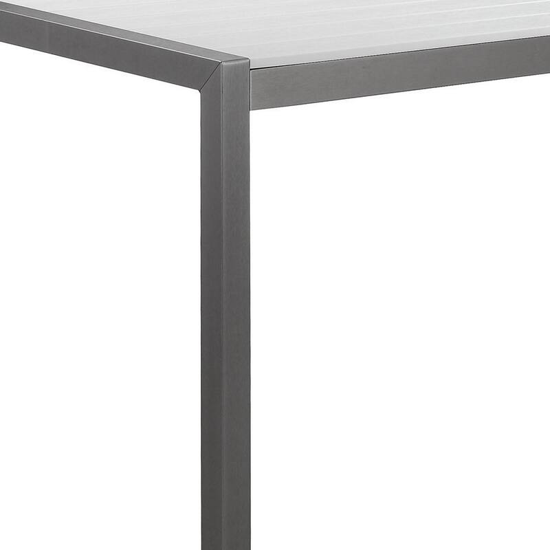 Fifi 71 Inch Outdoor Dining Table, White Polyresin Top, Gray Aluminum Frame