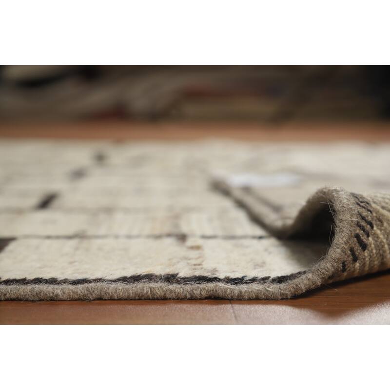 Geometric Moroccan Area Rug Hand-Knotted Beige Wool Carpet - 7'0" x 9'9"