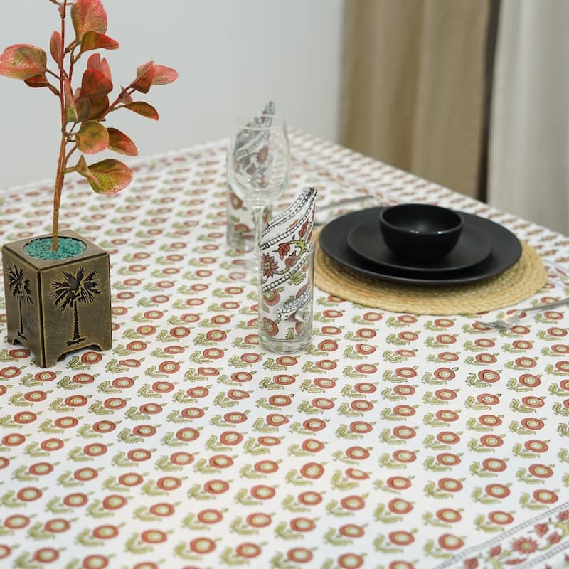 Fabdivine Handmade Block Print Cotton Table Cover Farmhouse Dining Kitchen Decor Gift