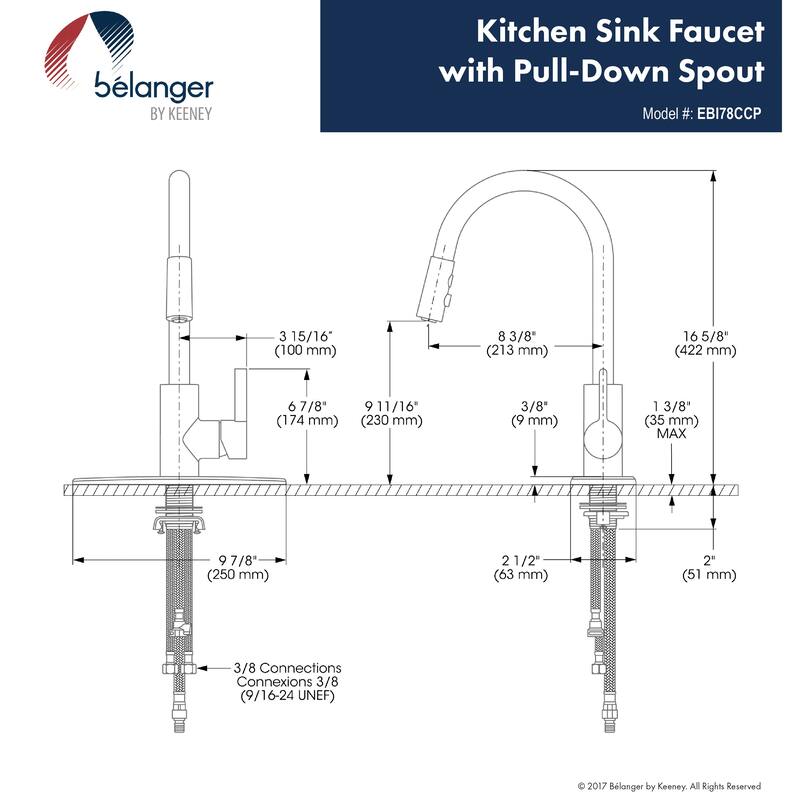Belanger Kitchen Sink Faucet with Swivel Pull-Down Spout, Polished Chrome