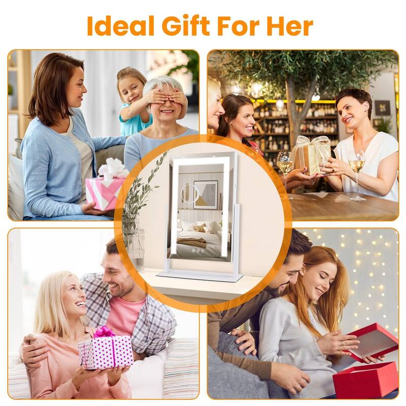 HD 10X Magnifying Vanity Mirror with 3-Color Dimmable LED Lights