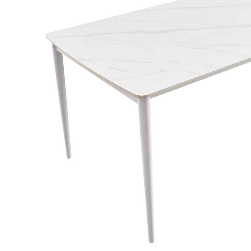 Rhodes 71 Inch Snowy Sintered Stone and Aluminum Indoor Outdoor Dining Table