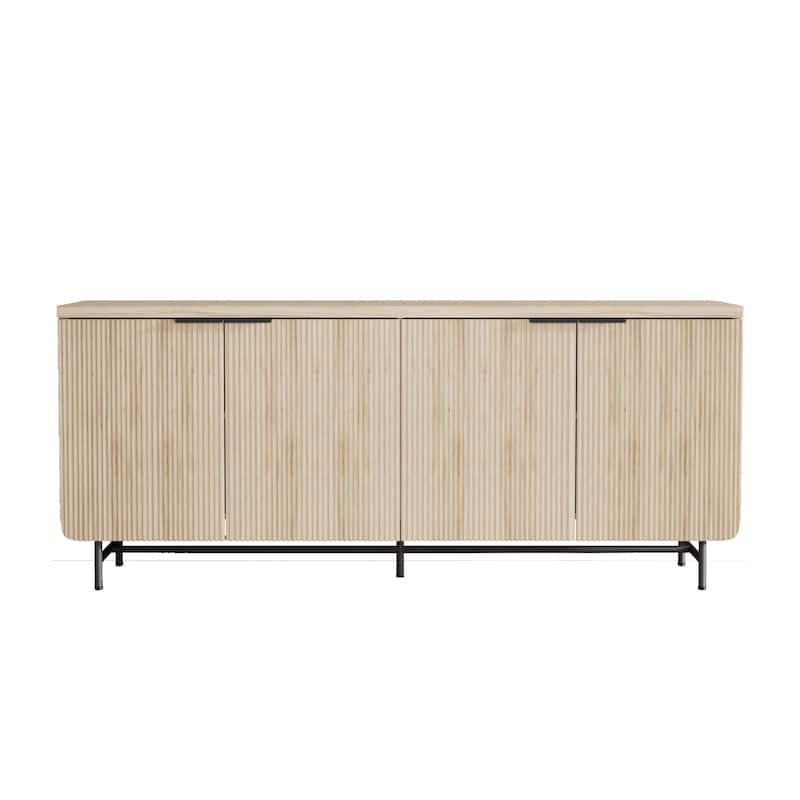 68" Mid-century TV Stand Entertainment Center with Adjustable Shelves 4 Doors & LED Light