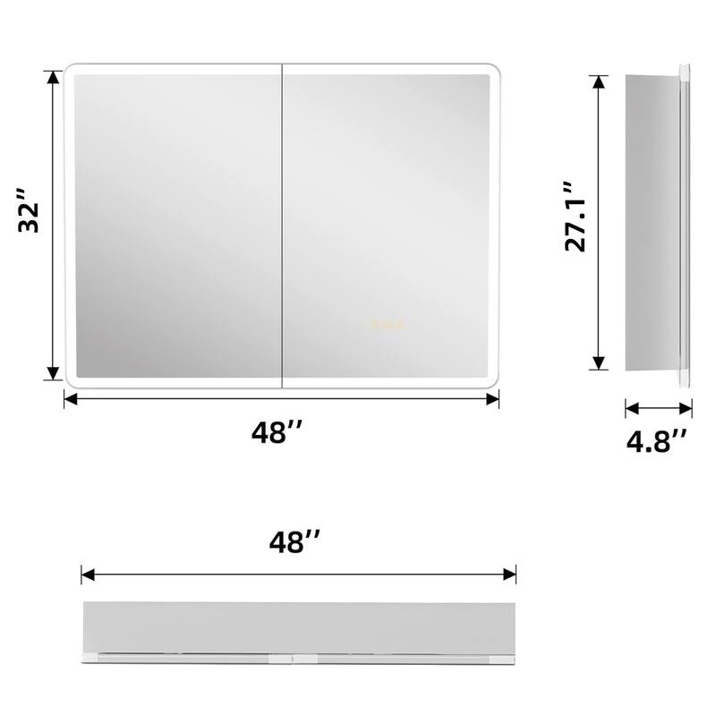 Artemis Aluminum Recessed/Surface Mount Bathroom Medicine Cabinet with Mirror and Lights, Dimmable, Anti-Fog, Adjustable Shelf