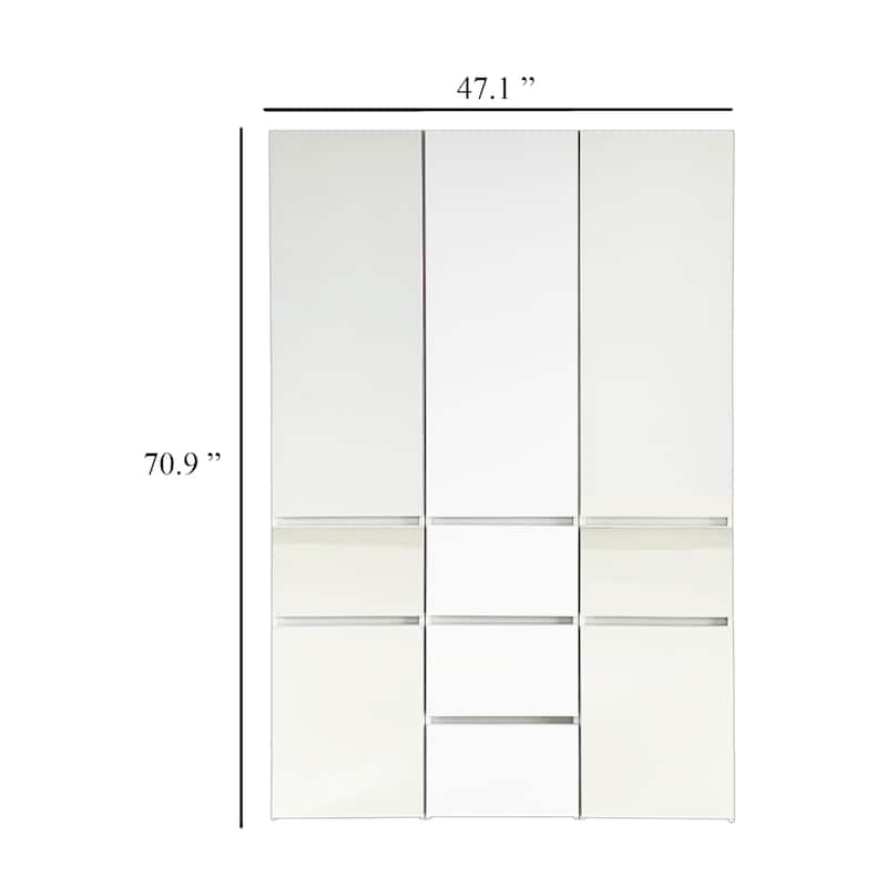 Ely Closet Cabinet Set, Double Mirror Doors, 5 Drawers, 71 Inch, White