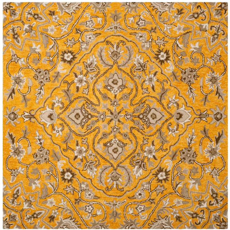 SAFAVIEH Handmade Bella Zaharinka Modern Floral Wool Rug - 5' Square - Gold/Taupe