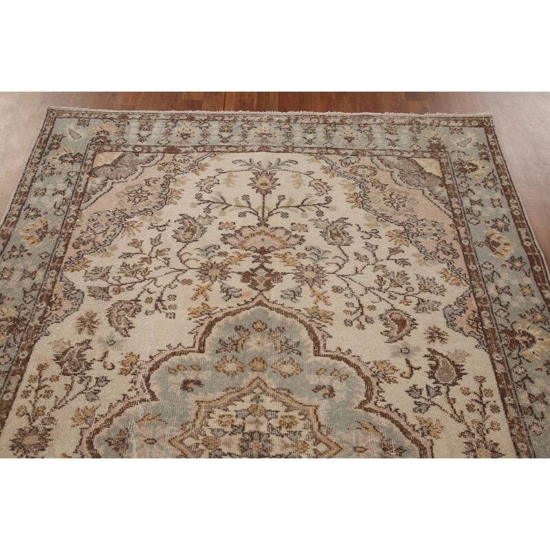 Anatolian Distressed Vintage Area Rug Hand-Knotted Wool Carpet - 5'5"x 8'7"