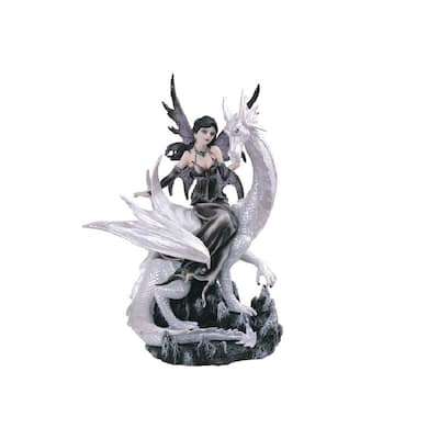 Q-Max 9"H Gothic Black Fairy Riding White Dragon Statue Fantasy Decoration Figurine