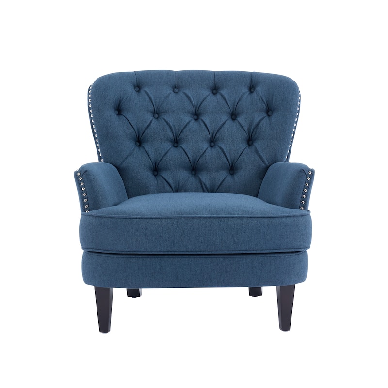 Polyester Vintage Lounge Chair with Nailhead Trim, Curved Backrest and 220lb Weight Capacity