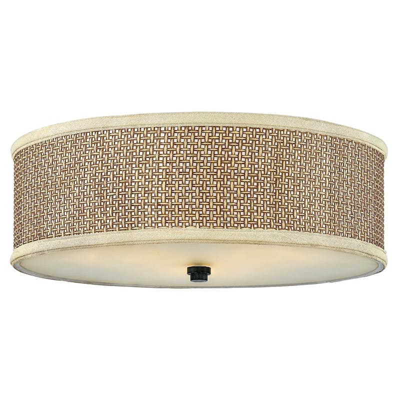 Luxury Craftsman Flush Mount Ceiling Light, 6.5"H x 17"W, with Asian Style, Natural Materials, Black Silk Finish