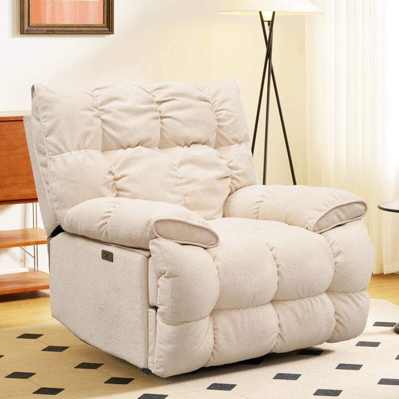Fabric 360° Swivel Electric Recliner Chair with Glide Motion - Cream White