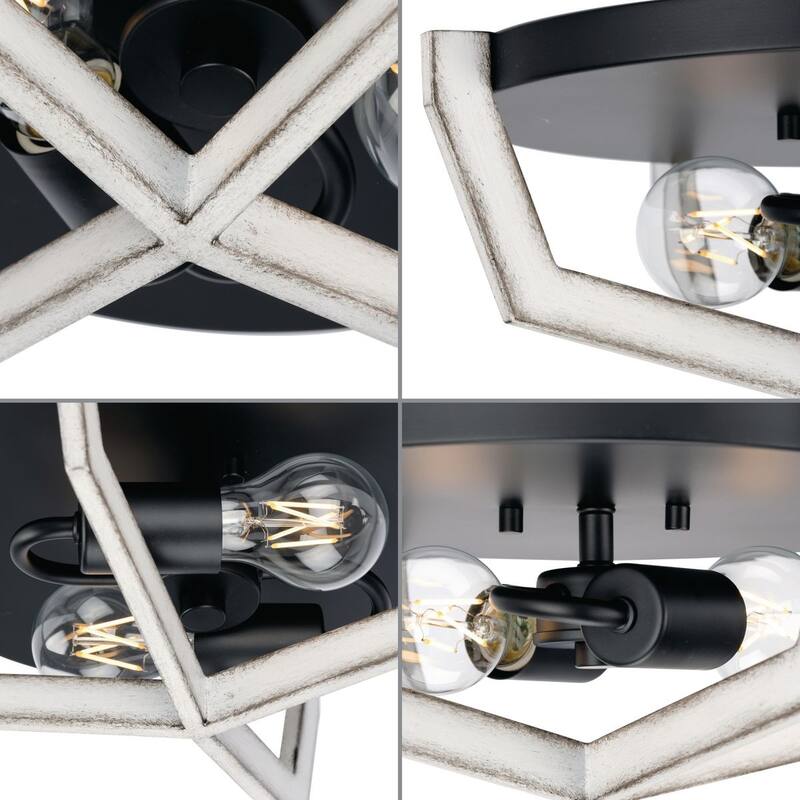 Galloway Collection 2-Light 15 in. Matte Black Modern Farmhouse Flush Mount Light - Medium