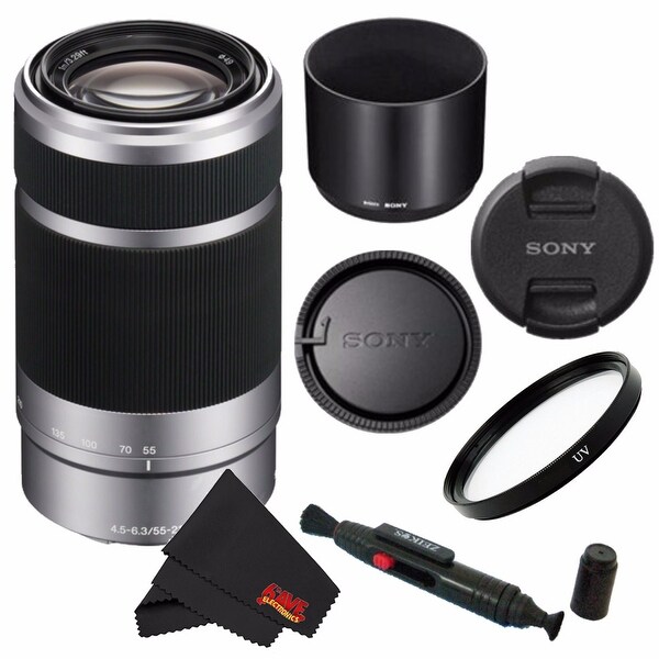 Sony E 55-210mm (SEL55210) F4.5-6.3 OSS Lens for Sony E-Mount Cameras (Silver) With UV Filter, Cleaning Pen & Cleaning Cloth