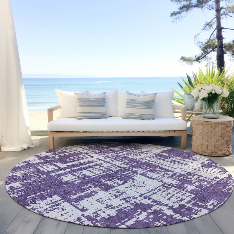 Machine Washable Indoor/ Outdoor Chantille Solid Abstract Rug - Purple - 8' x 8'