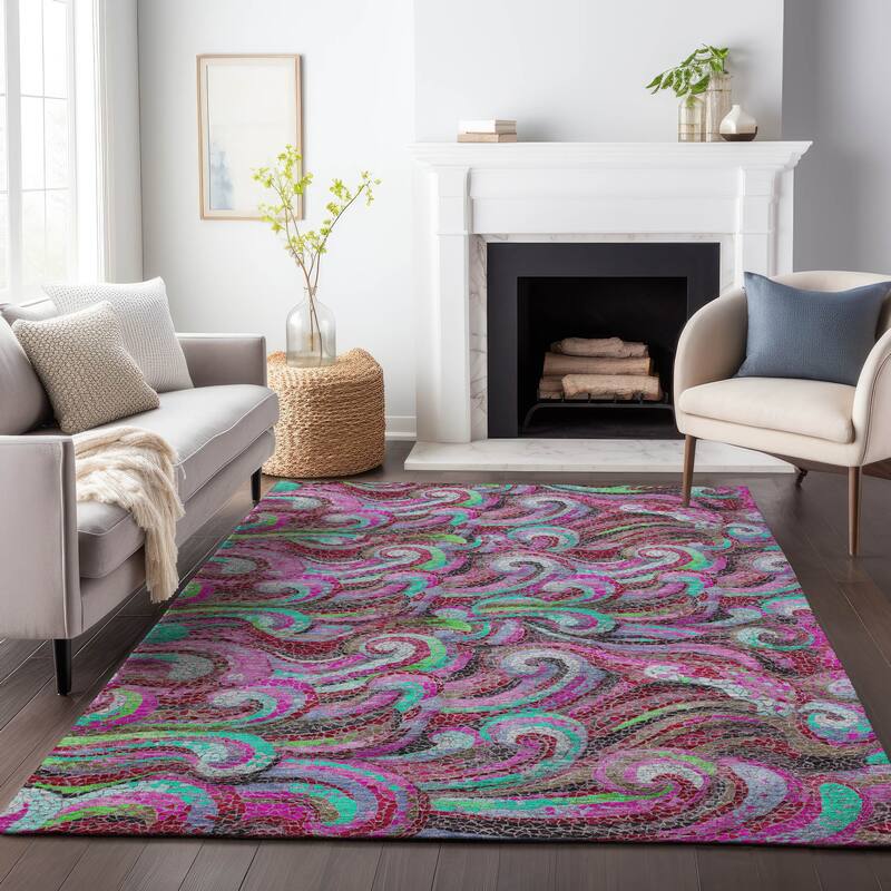 Premium Washable Super Soft Contemporary Mosaic Wave Mayfield Rug