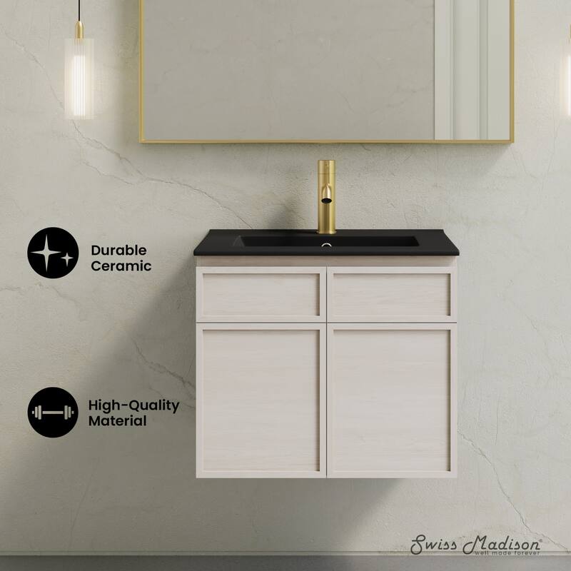 St. Tropez 24" Wall-Mounted Bathroom Vanity In White Oak With Black Sink Top - 24