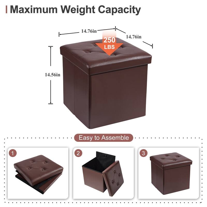 Folding Storage Ottoman, Foot Rest Stool Footstool, Leather Tufted Ottoman, Small Ottoman Cube for Living Room Bedroom Dorm