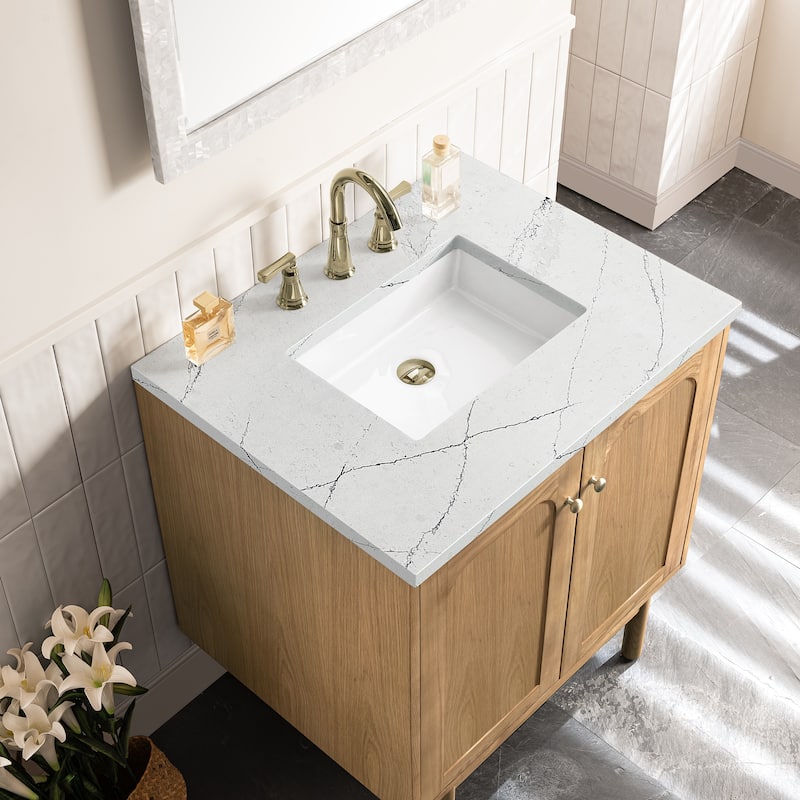 James Martin Vanities Laurent 30" Single Vanity, Light Natural Oak - Ethereal Noctis Quartz