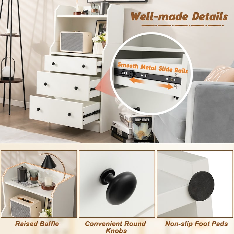 Gymax 3-Drawer Dresser 44'' Tall Wood Storage Organizer Chest w/ 2