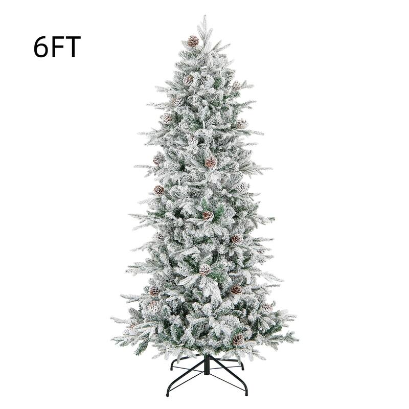 6 FT/7.5FT Pre-Lit Christmas Tree Snow Flocked w/ 715/1107 Branch Tips - 6 Foot