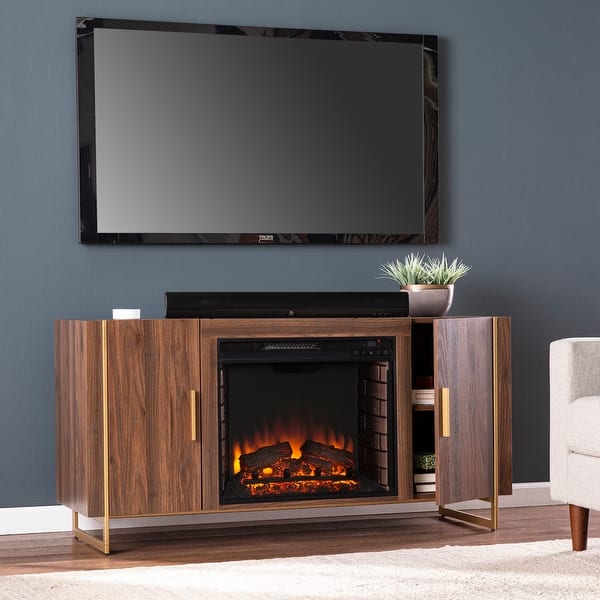 SEI Furniture Danielson Contemporary Brown Wood Electric Fireplace Media TV Stand for TV's up to 52"