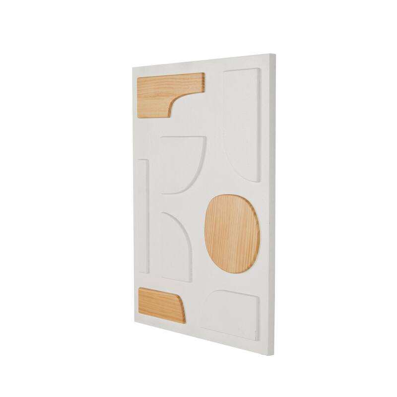 White Wood Dimensional Art Deco Shapes Geometric Home Wall Decor with Brown Accents