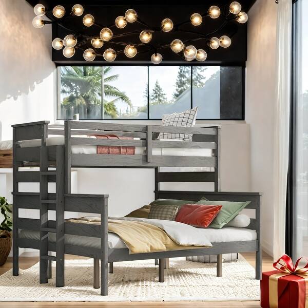 slide 2 of 17, Detachable Design Wood Twin Xl Over Queen Bunk Bed with Ladder Grey