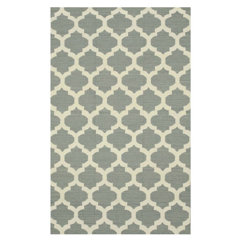 Gray Wool Flatweave Reversible Rug 10x14 - Elegant Geometric Design with Contemporary Appeal - N/A