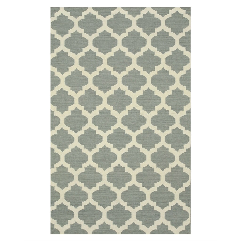 Gray Wool Flatweave Reversible Rug 10x14 - Elegant Geometric Design with Contemporary Appeal - N/A