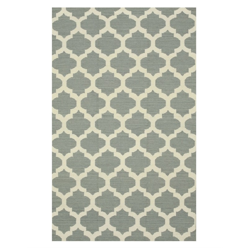 Gray Wool Flatweave Reversible Rug 9x12 - Soft Handmade Texture with Timeless Trellis Detailing - N/A