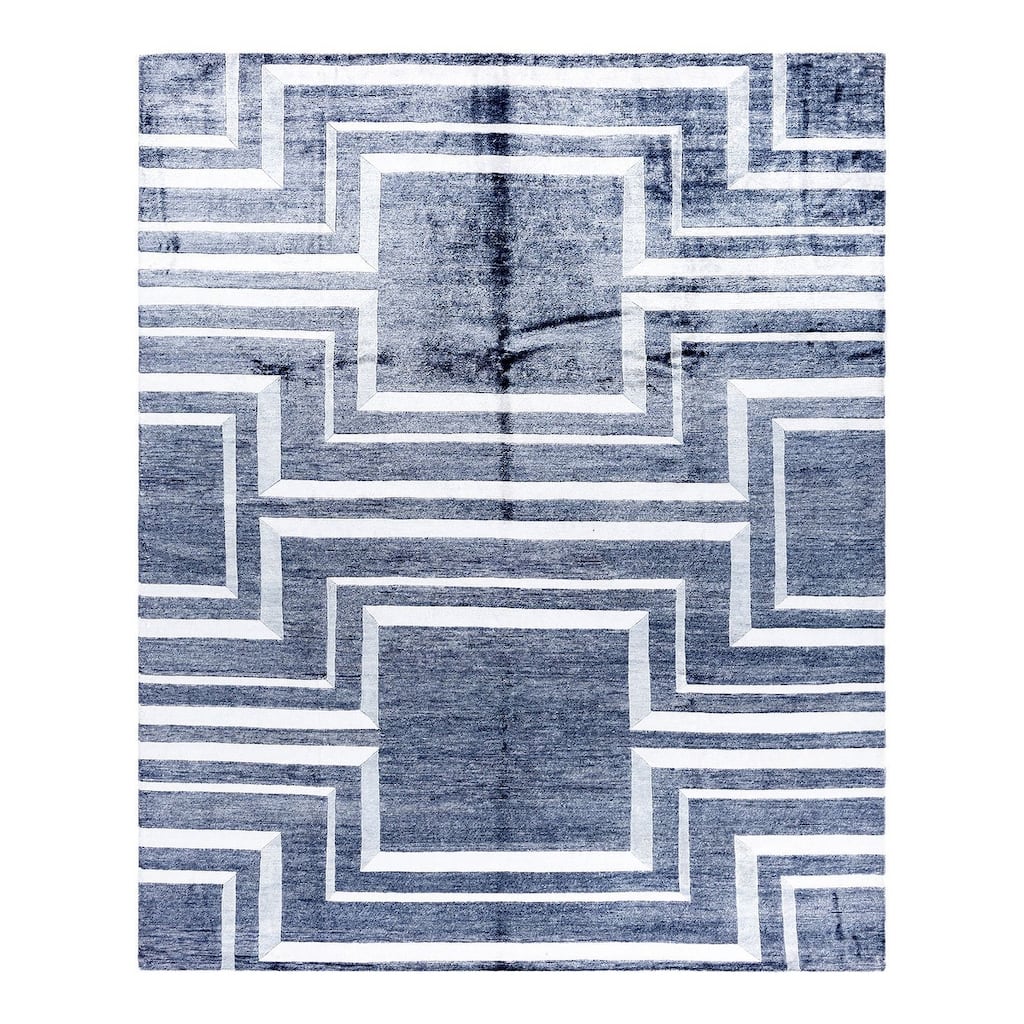 Modern One-of-a-Kind Hand-Knotted Area Rug - Ivory, 8' 2" x 10' 0" - 8' 2" x 10' 0"