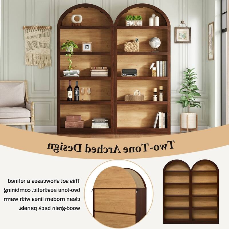 Farmhouse 68.8" Tall Freestanding Bookshelves Set of 2, 5-Tier Display Bookcase Arched Top for Living Room, Bedroom, Home Office
