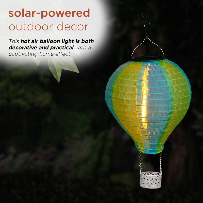 Solar Green/Blue Cloth Hot Air Balloon with Flame LED Lights