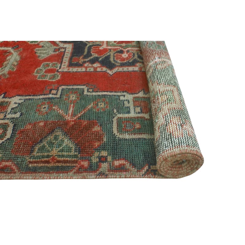 Vintage Distressed Croften Red/Charcoal Rug - 3'9" x 7'1"