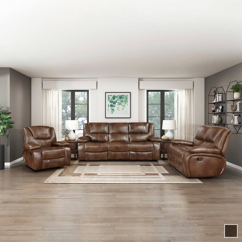 Baron 3-Piece Leather Match Manual Reclining Sofa Set