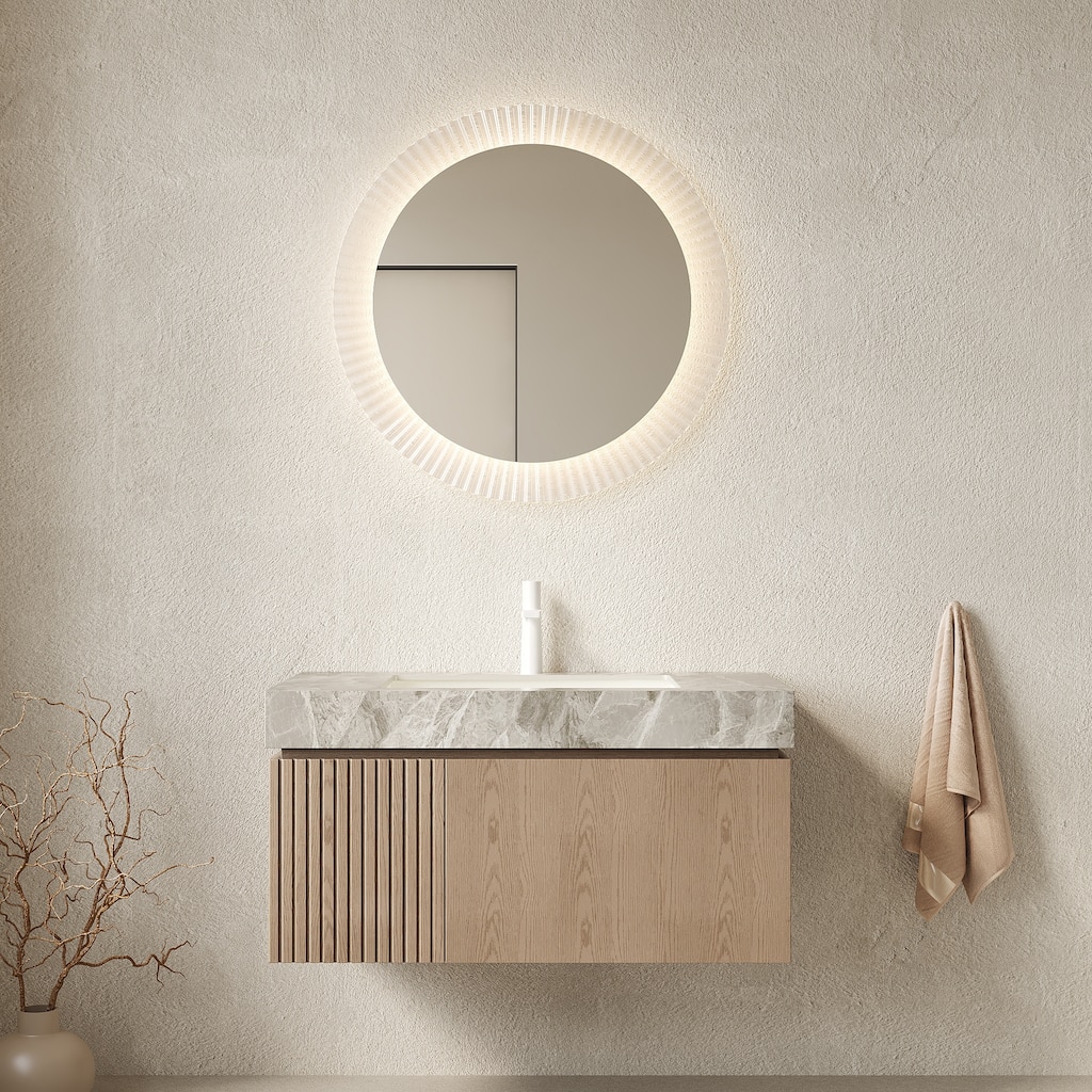 Floating Bathroom Vanity with Sintered Stone Top & Undermount Ceramic Basin with Single Pre-drilled Faucet Hole