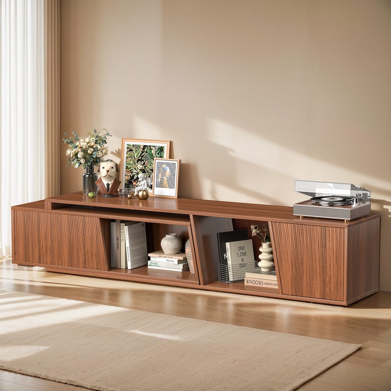 Pocassy Wood Entertainment Center Extendable TV Stand